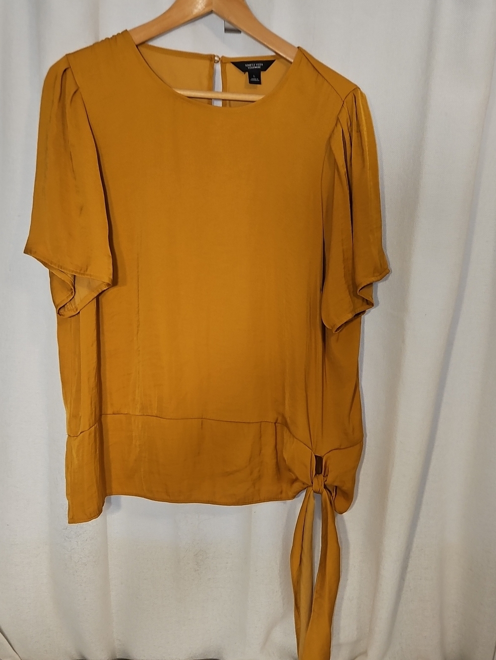 Vera Wang Mustard Side-Tie Flutter Sleeve Blouse